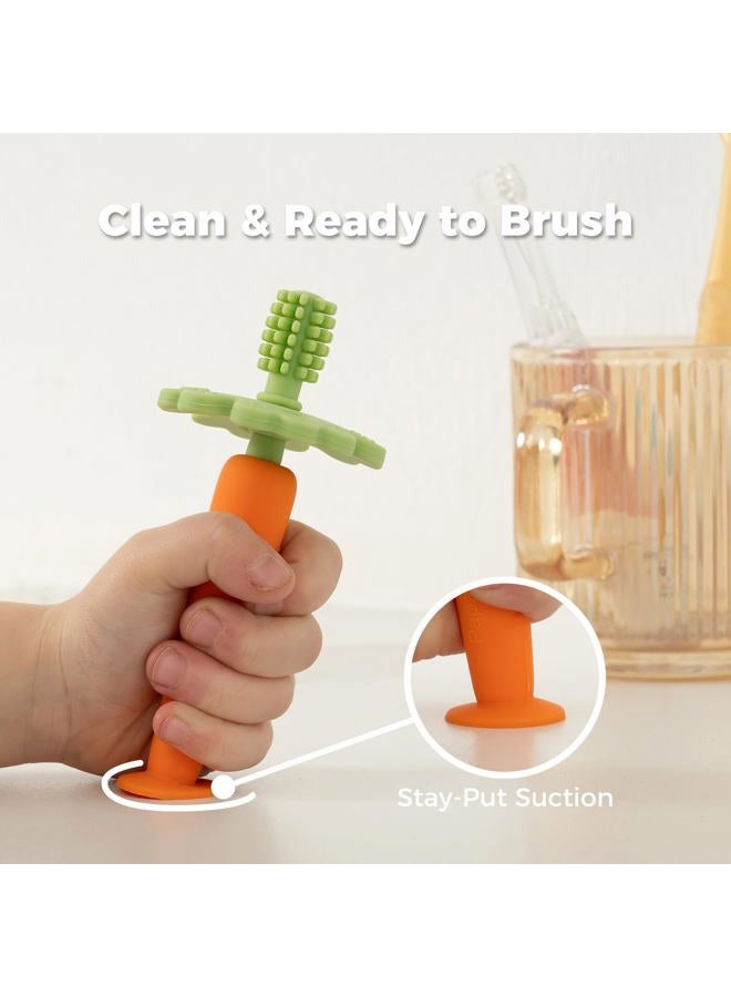 Papablic Baby Toothbrush Teether, 360° Carrot Toothbrush Teething Toy with Suction Base, Easter Gift Travel Essentials for Toddler Infants 6-12 Months - Image 5