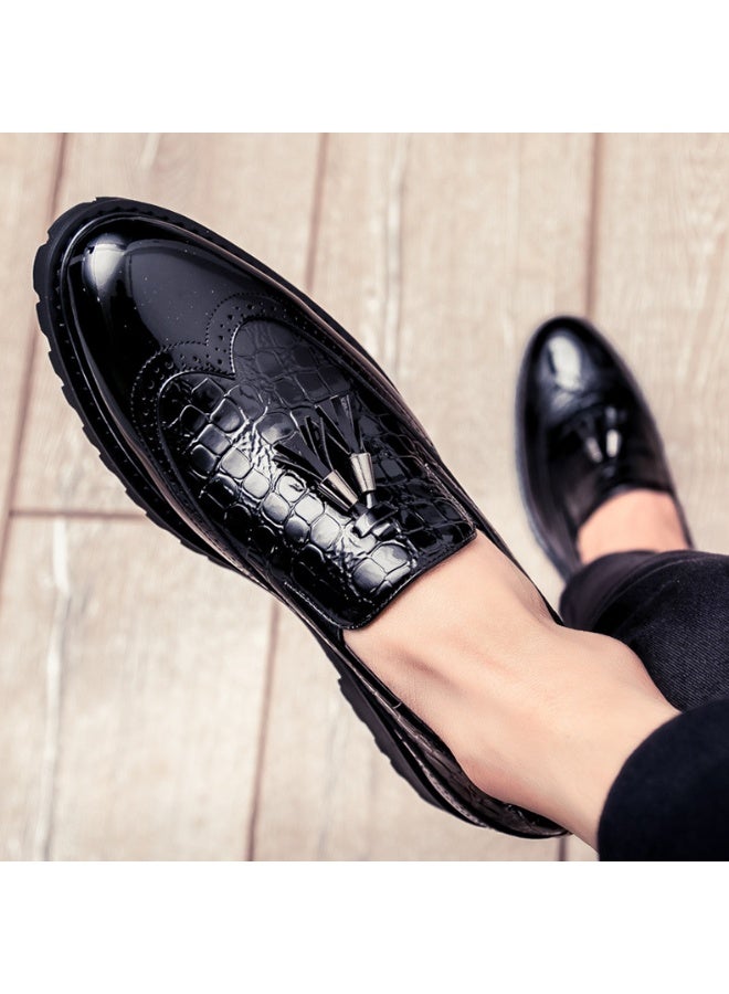 Men Glossy Tassel Brogue Shoes Loafers & Slip-ons Formal Corporate Black - Image 1