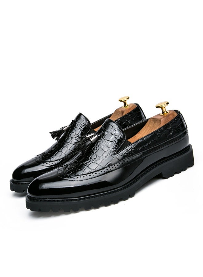 Men Glossy Tassel Brogue Shoes Loafers & Slip-ons Formal Corporate Black - Image 3