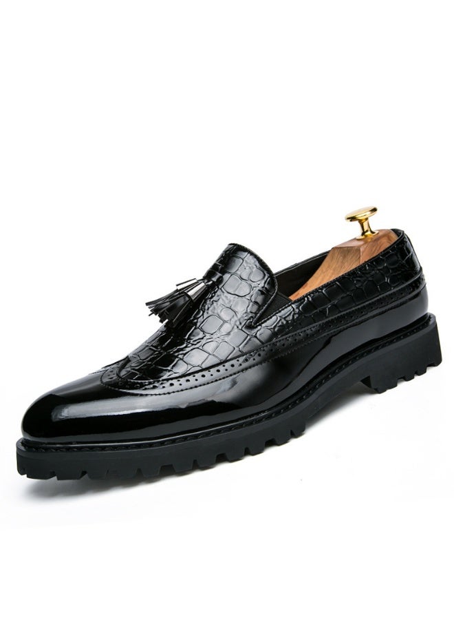 Men Glossy Tassel Brogue Shoes Loafers & Slip-ons Formal Corporate Black - Image 4