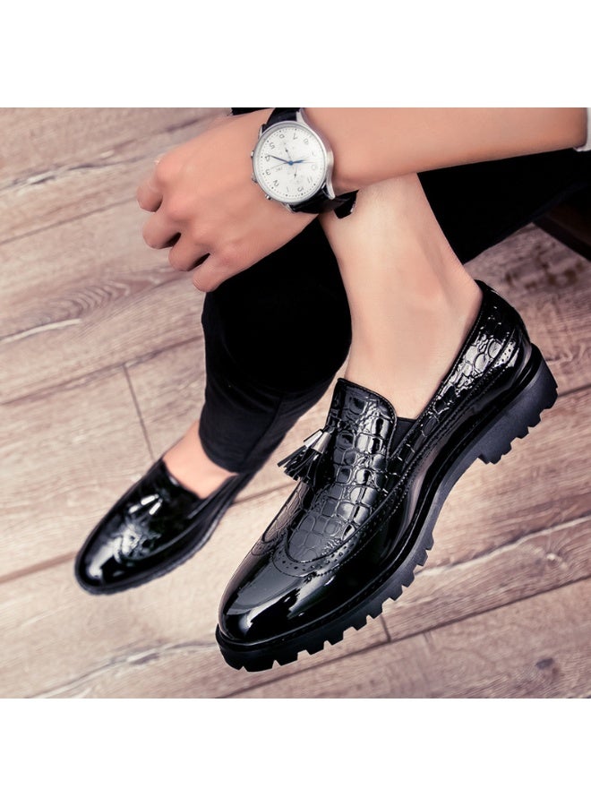 Men Glossy Tassel Brogue Shoes Loafers & Slip-ons Formal Corporate Black - Image 5