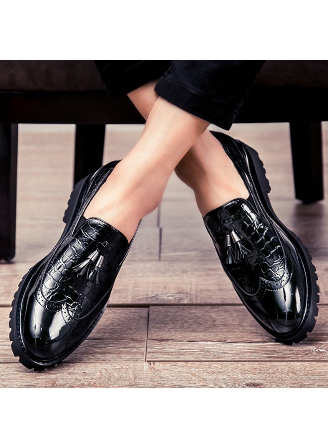 Men Glossy Tassel Brogue Shoes Loafers & Slip-ons Formal Corporate Black - Image 2