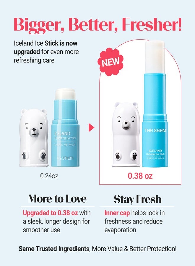 THESAEM Iceland Hydrating Eye Stick Bundle - 2 Pack (Hydrating + Collagen) 0.38 oz each - Cooling Balm for Dark Circles, Puffiness & Wrinkles - Under Eye Treatment with Niacinamide & Collagen - Image 2