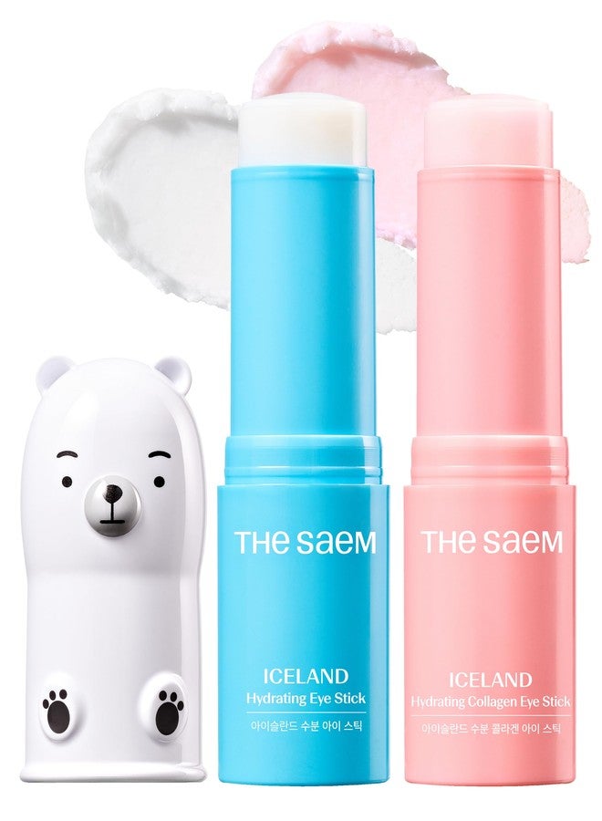 THESAEM Iceland Hydrating Eye Stick Bundle - 2 Pack (Hydrating + Collagen) 0.38 oz each - Cooling Balm for Dark Circles, Puffiness & Wrinkles - Under Eye Treatment with Niacinamide & Collagen - Image 1