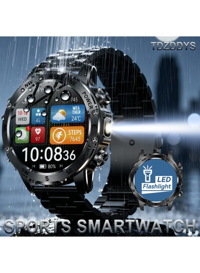 TDZDDYS Smart Watch for Men with Flashlight, Bluetooth Calling, 100+ Sport Modes, 800mAh, IPX8 Waterproof Fitness Tracker for Workout, iOS Android Compatible， Gift For Him - Image 2
