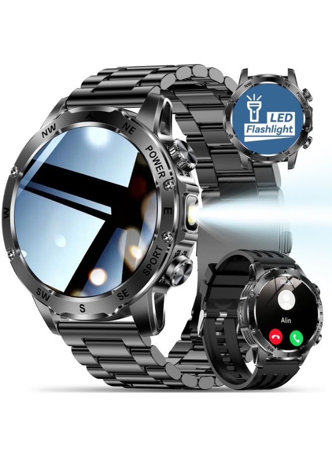 TDZDDYS Smart Watch for Men with Flashlight, Bluetooth Calling, 100+ Sport Modes, 800mAh, IPX8 Waterproof Fitness Tracker for Workout, iOS Android Compatible， Gift For Him - Image 1