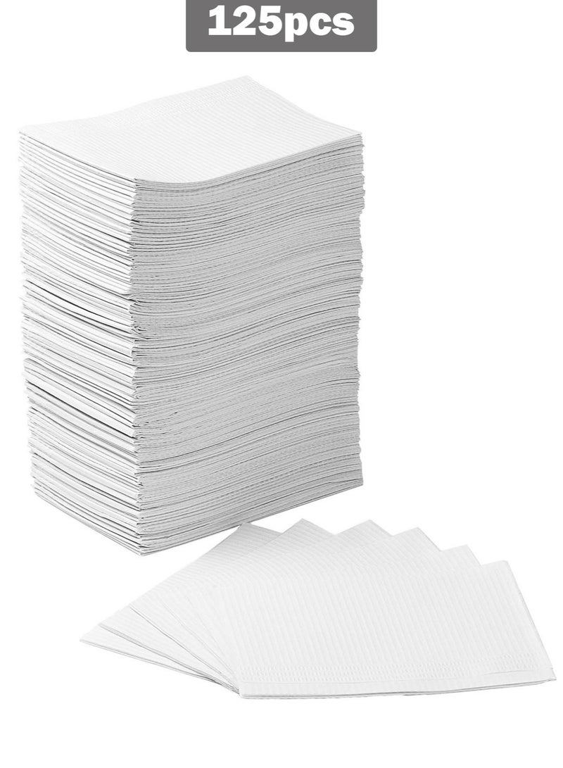 ١٢٥ قطعة من مريولات الأسنان القابلة للتصريف، مقاس ٣٣ سم × ٤٥ سم، مريولات ورقية طبية بثلاث طبقات مقاومة للماء – مناسبة لاستخدامات الأسنان، الطبية، الوشوم، العناية بالأظافر، أو كغطاء للطاولة. - Image 1