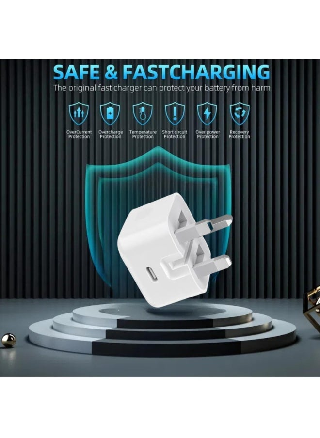 RUKYU - For iPhone PD Fast Charger,  MFi Certified,20W 3.0 USB C Wall Charger Plug with 1M Fast Charging Cable, USB C PD 20W Power Adapter Cable Compatible with iPhone14/13/12/11 Pro Max/XS/XR/X/SE/8 and More - Image 1