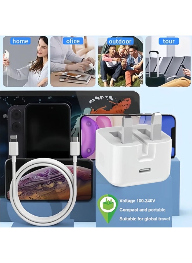 RUKYU - For iPhone PD Fast Charger,  MFi Certified,20W 3.0 USB C Wall Charger Plug with 1M Fast Charging Cable, USB C PD 20W Power Adapter Cable Compatible with iPhone14/13/12/11 Pro Max/XS/XR/X/SE/8 and More - Image 1