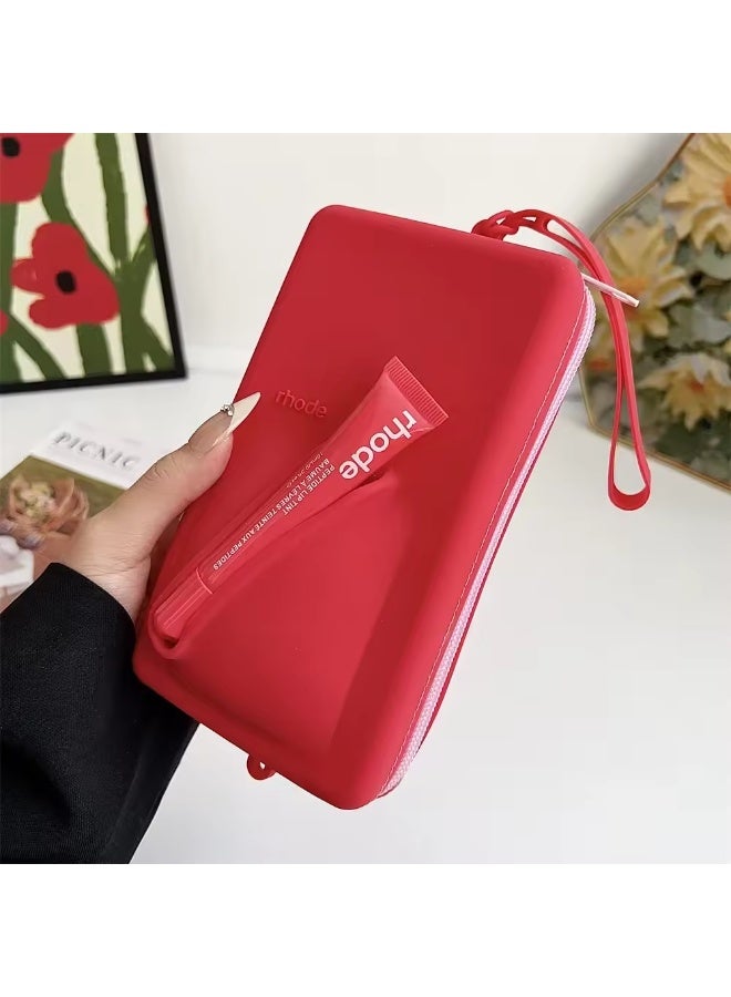 Rhode Pouch Bag with Adjustable Strap and Lip Gloss – Stylish, Compact, and Perfect for On-the-Go Beauty and Everyday Essential red - Image 1