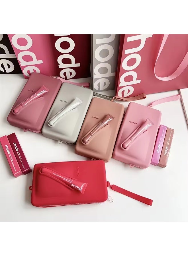 Rhode Pouch Bag with Adjustable Strap and Lip Gloss – Stylish, Compact, and Perfect for On-the-Go Beauty and Everyday Essential red - Image 2