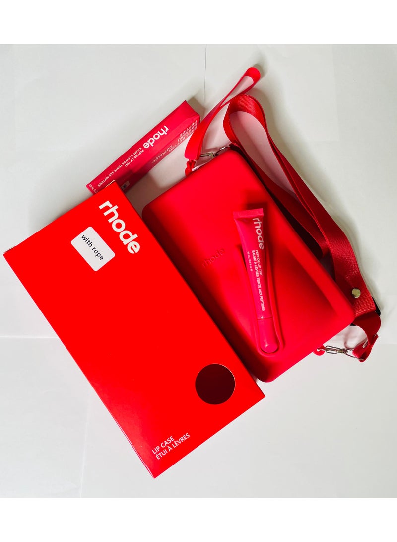 Rhode Pouch Bag with Adjustable Strap and Lip Gloss – Stylish, Compact, and Perfect for On-the-Go Beauty and Everyday Essential red - Image 3