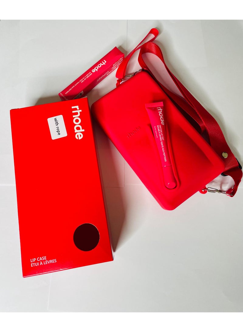 Rhode Pouch Bag with Adjustable Strap and Lip Gloss – Stylish, Compact, and Perfect for On-the-Go Beauty and Everyday Essential red - Image 5