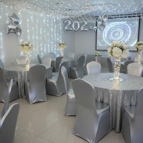 iEventStar Stretch Dining Chair Cover for Wedding Banquet Party Dining Room (Shiny Silver) - Image 4
