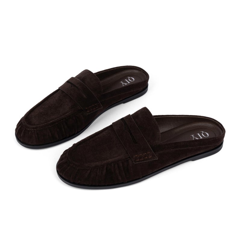 QIY Dark Brown Loafers for Women Comfort Womens Mules Slip on Slingback Backless Flats Suede Chocolate Penny Loafers Slides Slippers Casual Office Shoes Comfortable Dressy Size 8 - Image 4