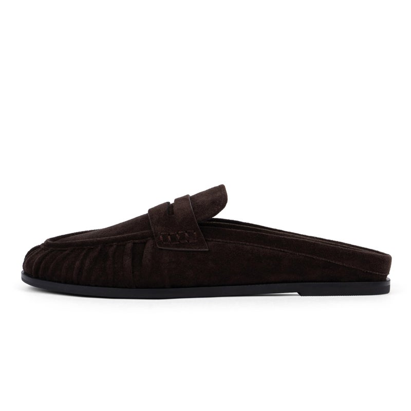 QIY Dark Brown Loafers for Women Comfort Womens Mules Slip on Slingback Backless Flats Suede Chocolate Penny Loafers Slides Slippers Casual Office Shoes Comfortable Dressy Size 8 - Image 1