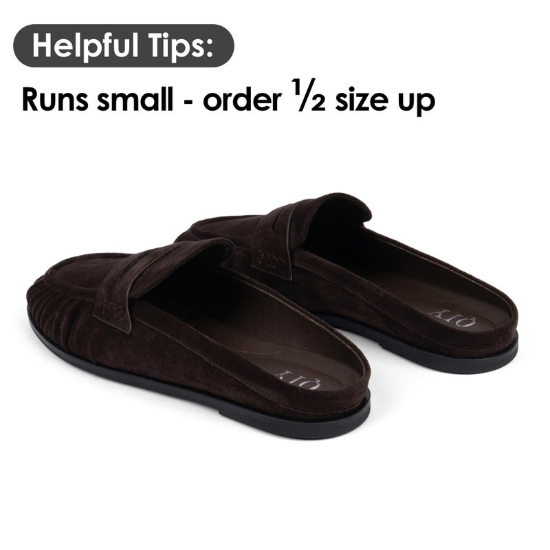 QIY Dark Brown Loafers for Women Comfort Womens Mules Slip on Slingback Backless Flats Suede Chocolate Penny Loafers Slides Slippers Casual Office Shoes Comfortable Dressy Size 8 - Image 5