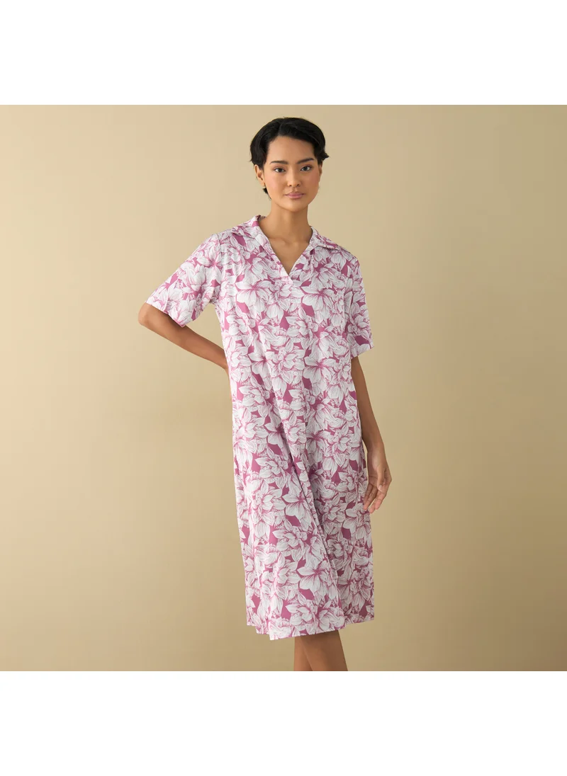 FAV All-Over Floral Print Satin Night Dress