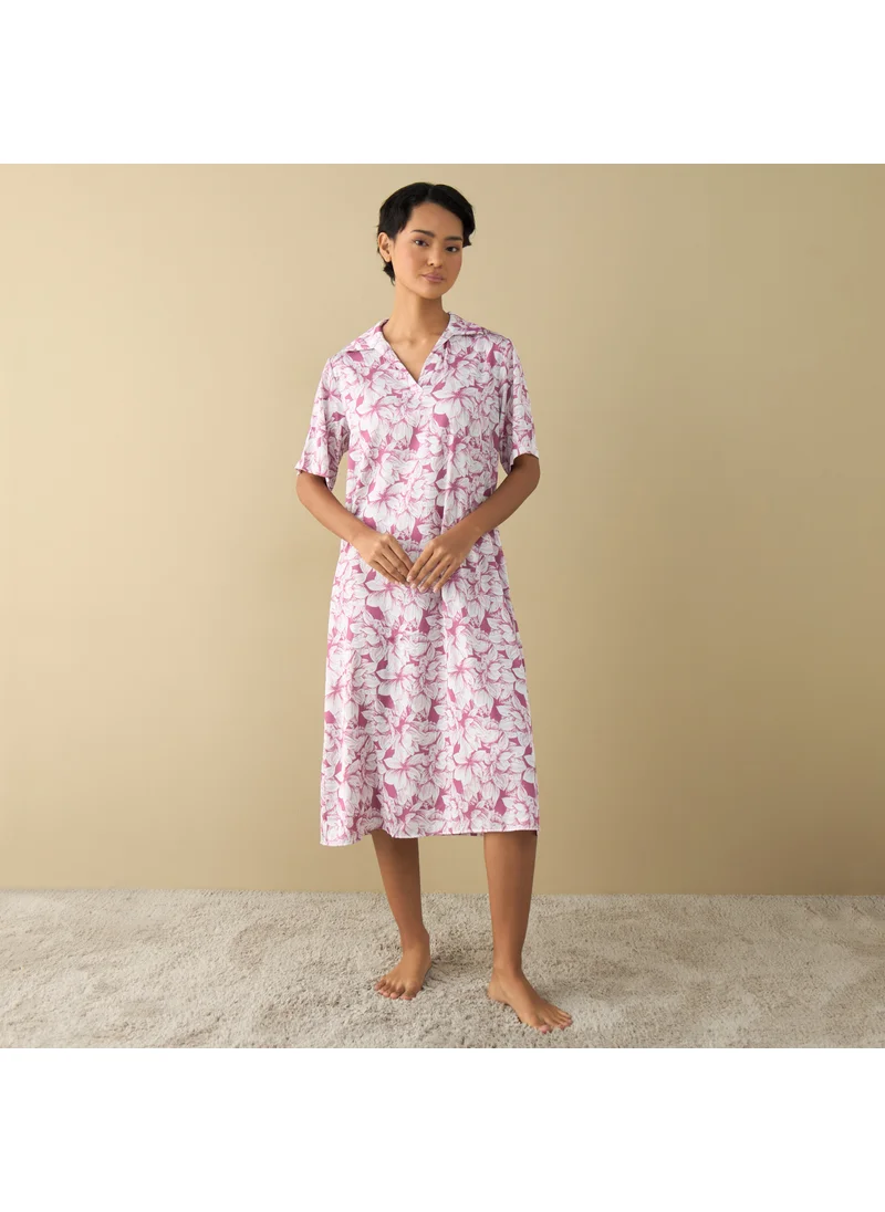 FAV All-Over Floral Print Satin Night Dress