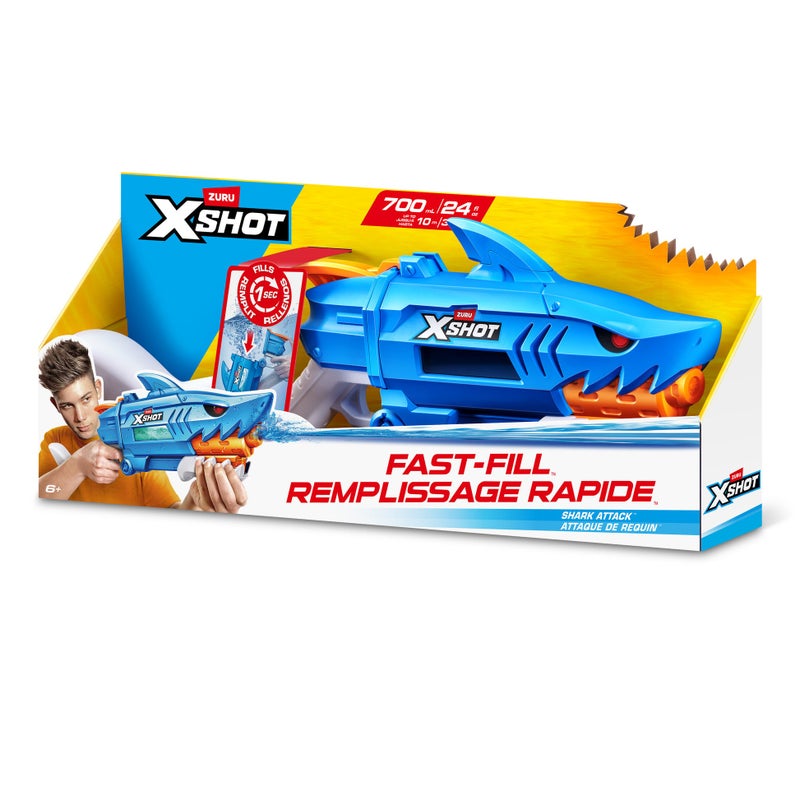 X-Shot بلاستر الماء السريع X-Shot هجوم القرش (700 مل، أزرق/أبيض/برتقالي) - Image 1