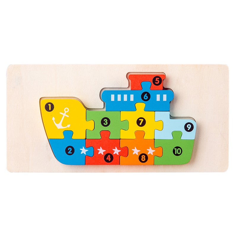 Wooden Early Education Cognitive Digital Children'S Educational Toys Accumulation Animal Traffic Shape Matching 3D Three-Dimensional Puzzle - Image 1