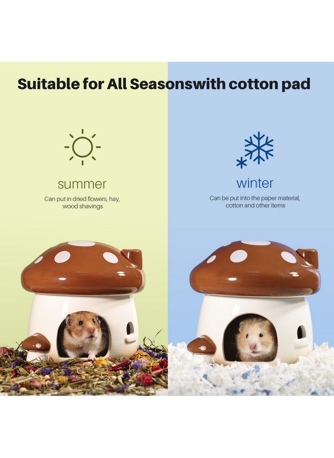 BUCATSTATE - Hamster Hideout Ceramic, Mushroom Shape Hamster House And Habitats Cool Bed Ideal For All Season Dwarf Hamster Gerbil Mice Golden Bear (BrownLarge) - Image 1
