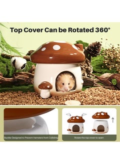 BUCATSTATE Hamster Hideout Ceramic, Mushroom Shape Hamster House And Habitats Cool Bed Ideal For All Season Dwarf Hamster Gerbil Mice Golden Bear (BrownLarge)  - Image 5
