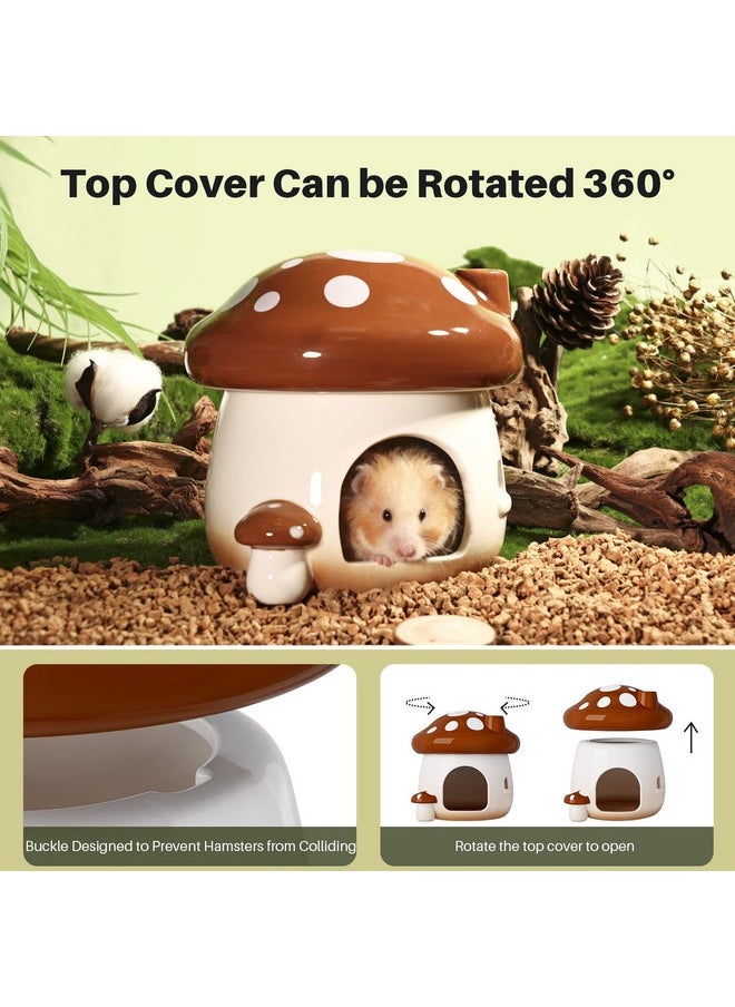 BUCATSTATE - Hamster Hideout Ceramic, Mushroom Shape Hamster House And Habitats Cool Bed Ideal For All Season Dwarf Hamster Gerbil Mice Golden Bear (BrownLarge) - Image 1