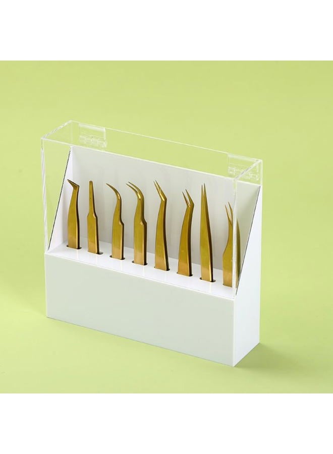 LIXIMMAZN Dust-proof 8 Holes Tweezers Holder, Eyelash Extensions Supplies Acrylic Display, Acrylic Rack Storage Eyelash Extension Tools with Dust Cover Durable Tweezer Display Stand Salon - Image 1