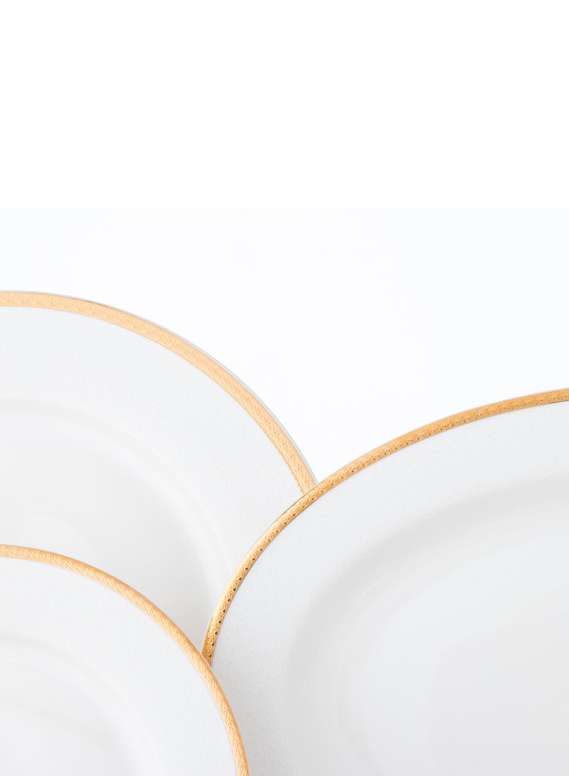 دانيا طقم سفرة 35 قطعة لعدد 6 أشخاص مصنوع من البورسلان الصافي و اللون الأبيض الناصع مع نقش على الداير و خط لون ذهبي عالي الجودة - Image 3