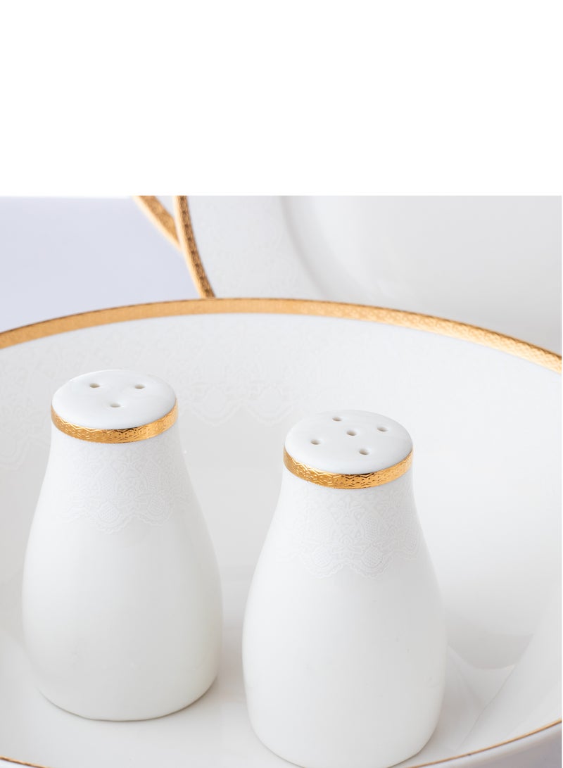 دانيا طقم سفرة 35 قطعة لعدد 6 أشخاص مصنوع من البورسلان الصافي و اللون الأبيض الناصع مع نقش على الداير و خط لون ذهبي عالي الجودة - Image 5