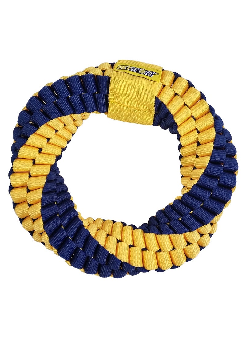 MAJIBAO - Dog Rope toy with Durable Nylon, Teeth cleaning toy, Tug of War dog toy, and Idea for Large dogs, 24 cm Dog toy with Round shape, Interactive play for Aggressive Chewers, (Blue/Yellow) - Image 1