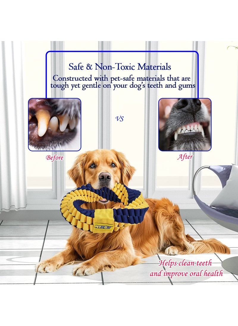 MAJIBAO - Dog Rope toy with Durable Nylon, Teeth cleaning toy, Tug of War dog toy, and Idea for Large dogs, 24 cm Dog toy with Round shape, Interactive play for Aggressive Chewers, (Blue/Yellow) - Image 1