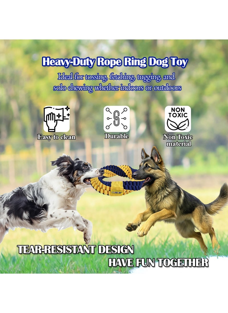 MAJIBAO - Dog Rope toy with Durable Nylon, Teeth cleaning toy, Tug of War dog toy, and Idea for Large dogs, 24 cm Dog toy with Round shape, Interactive play for Aggressive Chewers, (Blue/Yellow) - Image 1