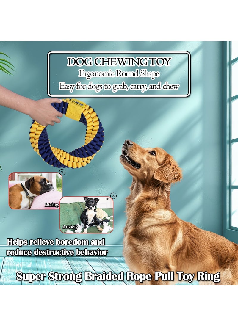 MAJIBAO - Dog Rope toy with Durable Nylon, Teeth cleaning toy, Tug of War dog toy, and Idea for Large dogs, 24 cm Dog toy with Round shape, Interactive play for Aggressive Chewers, (Blue/Yellow) - Image 1