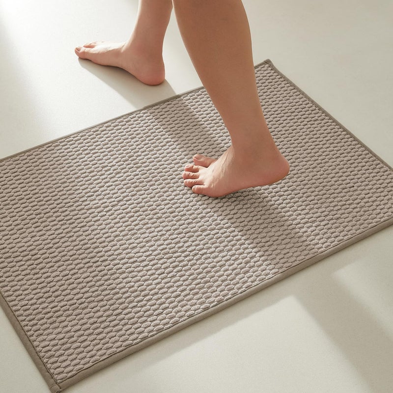 TYUU Bathroom Rugs Non Slip Washable, Super Absorbent Thin Bath Mat Small Quick Dry Low Pile Bathroom Rug, Beige 20"x30" - Image 1