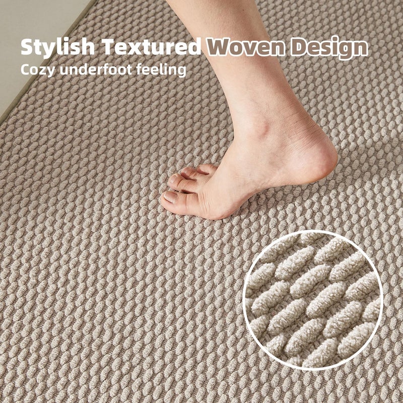 TYUU Bathroom Rugs Non Slip Washable, Super Absorbent Thin Bath Mat Small Quick Dry Low Pile Bathroom Rug, Beige 20"x30" - Image 3