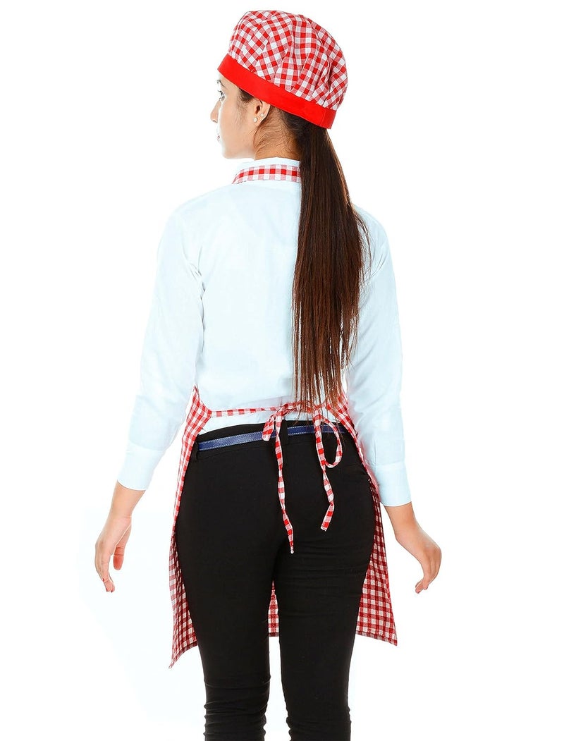 Switchon Switchon Cotton Kitchen checkered chefs Apron with Cap 2 apron with 2 cap - Image 3