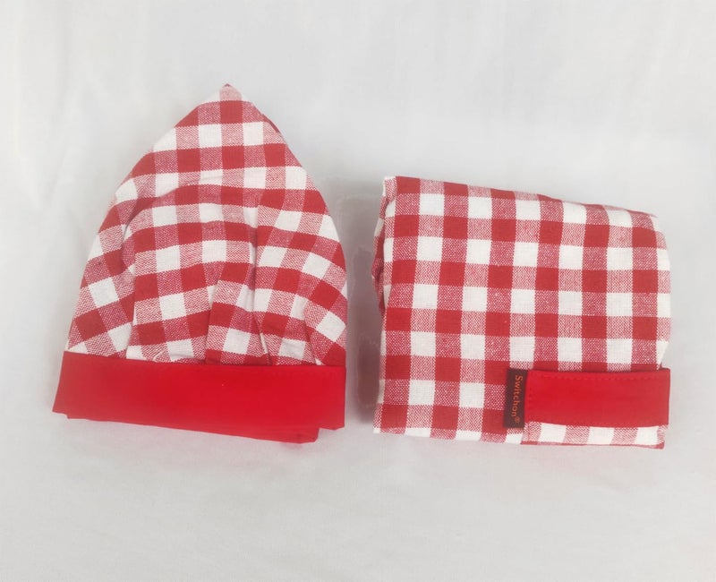 Switchon Switchon Cotton Kitchen checkered chefs Apron with Cap 2 apron with 2 cap - Image 4
