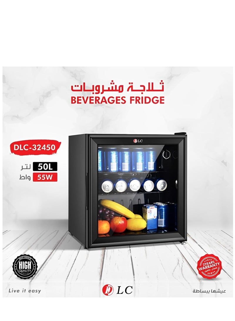 DLC Mini Fridge 50L Beverage Glass Refrigerator 55W - Constant Temperature, Tempered Glass 50 L 32450 Black - Image 3