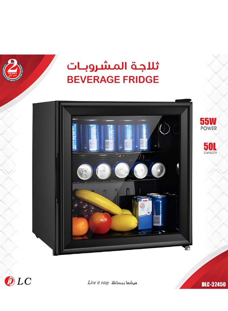 DLC Mini Fridge 50L Beverage Glass Refrigerator 55W - Constant Temperature, Tempered Glass 50 L 32450 Black - Image 2