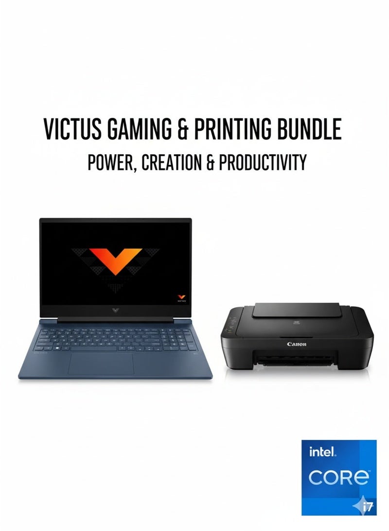 HP Victus 16 R0046NE Gaming Laptop Intel Ci7-13700H 16GB RAM 1TB SSD Nvidia GeForce RTX 4050 6G GDDR6 16.1 Inch FHD 144Hz - Performance Blue - 81Q01EA Performance Blue & PIXMA MG2541S, Compact Home All-In-One Printer, Scanner and Copier GreyBundle - Image 1