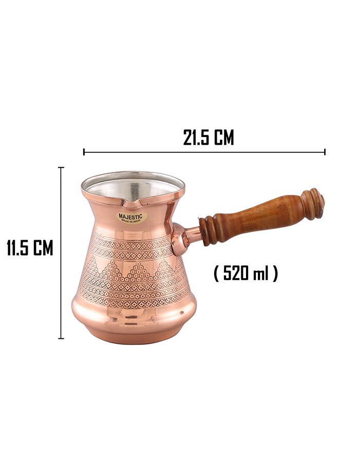 Majestic Majestic Copper Turkish Coffee Pot – Capacity: 520 ml (Medium Size) – Handcrafted with Wooden Handle, Perfect for Turkish Coffee, Arabic Coffee, Tea, Milk, and Hot Beverages  - Image 3