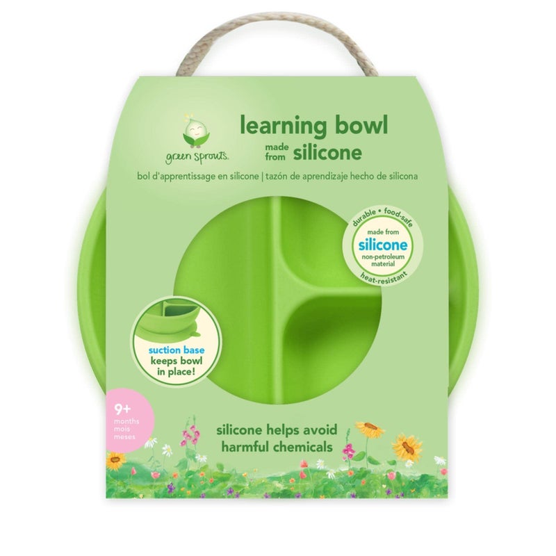 green sprouts Learning Bowl | Helps toddler develop independent eating skills | Heat-resistant silicone, Suction cup base with easy-release tab, 3 sections marked to measure portions, Dishwasher safe - Image 2