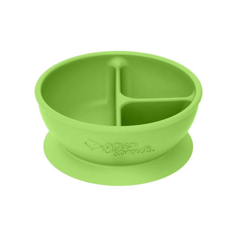 green sprouts Learning Bowl | Helps toddler develop independent eating skills | Heat-resistant silicone, Suction cup base with easy-release tab, 3 sections marked to measure portions, Dishwasher safe - Image 1