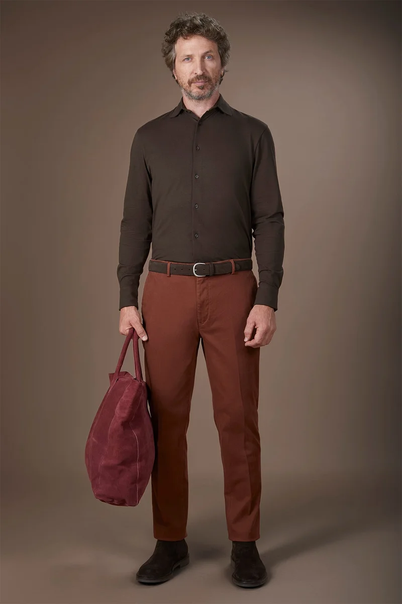 Doppelganger Classic men's chinos in regular fit with stretch twill construction - Rust