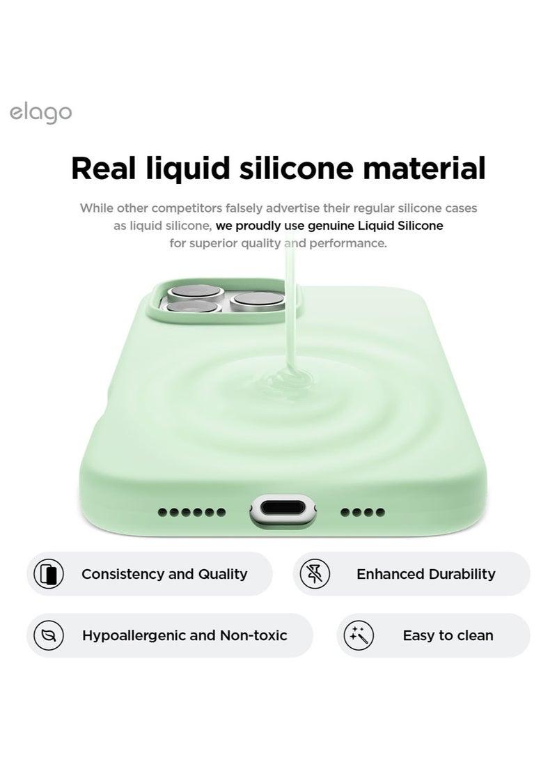 Elago Liquid Silicone for iPhone 16 Pro MAX Case Cover Full Body Protection, Shockproof, Slim, Anti-Scratch Soft Microfiber Lining - Soft Mint - Image 3