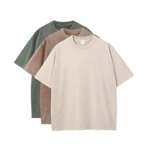 POHADON 3 Pcs Men's Oversized Cotton Summer T-Shirts - Vintage Baggy Tee Loose Fit Short Sleeve T-Shirts Casual Streetwear (L,M) - Image 1