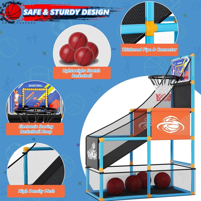 Handwell Arcade Basketball Game Set with Electronic Scoreboard&LED Light: Carnival Games Boy Toys Basketball Hoop Indoor Outdoor with 4 Balls & Air Pump Ideal Sports Toy Gifts for Kids 3-12 Years Old - Image 4