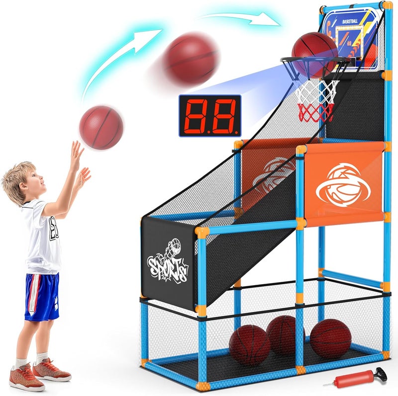 Handwell Arcade Basketball Game Set with Electronic Scoreboard&LED Light: Carnival Games Boy Toys Basketball Hoop Indoor Outdoor with 4 Balls & Air Pump Ideal Sports Toy Gifts for Kids 3-12 Years Old - Image 1